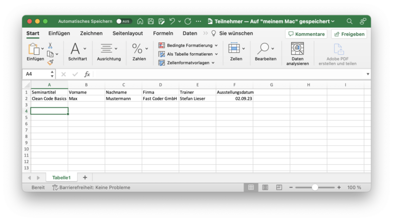 Excel Tabelle erstellen